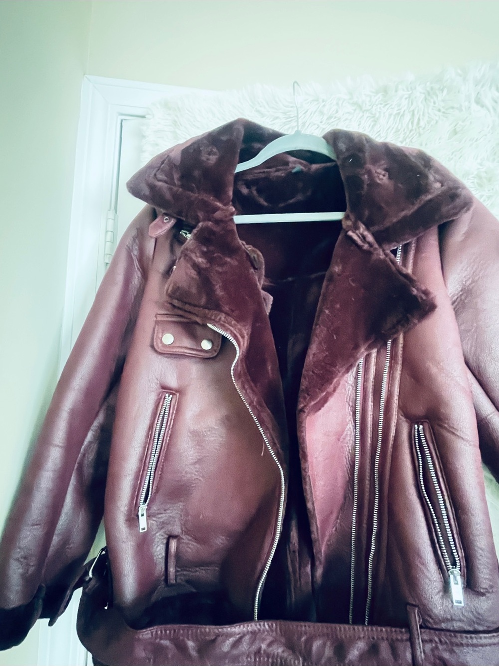 Brown Faux-Shearling Aviator Jacket - Women